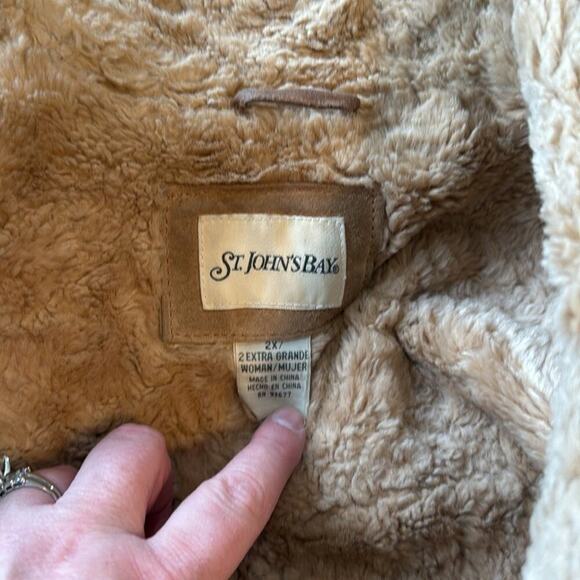 Women's St. Johns Bay Tan Suede/Shearling Button Up Jacket Size 2X - Picture 3 of 7